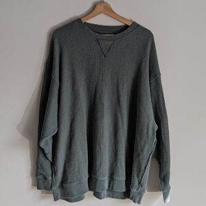 Aerie Sage Green Waffle Knit Crewneck Sweatshirt